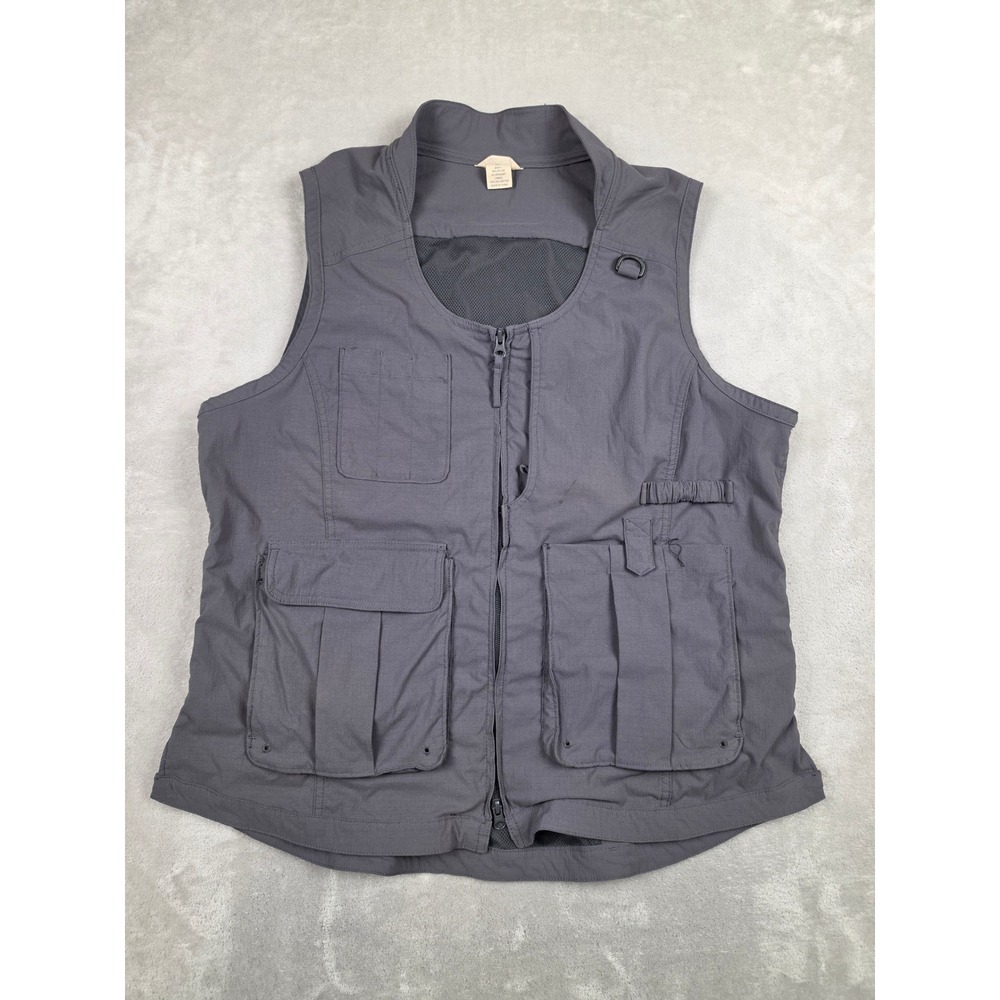 Duluth Trading Co Fishing Vest Mens XL Gray Multi Pocket Utility Cargo Vented